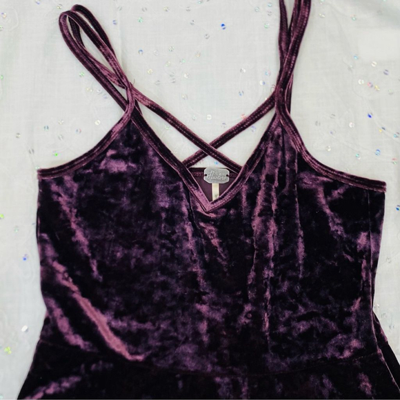 Harlow Deep Purple Velvet Strappy A-Line Mini Slip Dress Size S - Picture 2 of 4